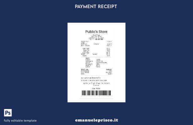 stile verificato Modello di ricevuta di pagamento di Public'S Store